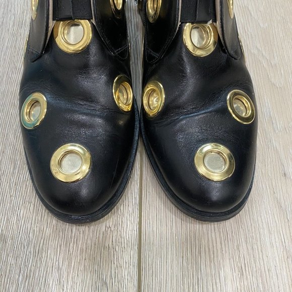 Cavallini Black Leather Studded Gold Heel Loafers Size 37 - Picture 2 of 12